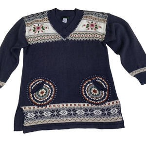 Vintage Dana Scott Sweater Women's M Pockets Floral 3D Roses Cottagecore